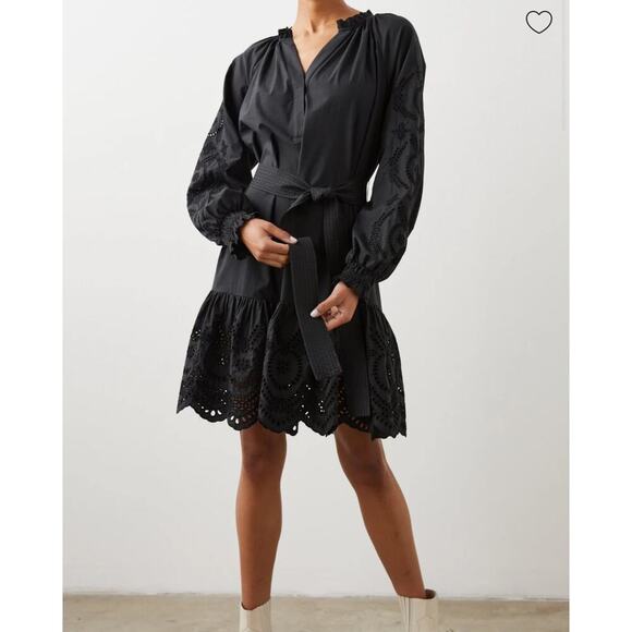 Rails Dresses & Skirts - Rails Saylor Dress Black Eyelet Lace Long Sleeve Tile Belt Sz S